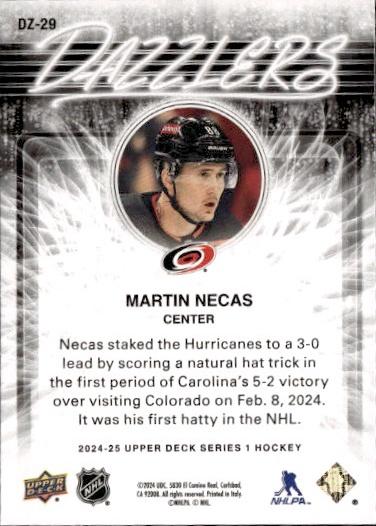 2024-25 Upper Deck Series 1 Hockey Dazzlers Blue #DZ-29 Carolina Hurricanes (Martin Necas)