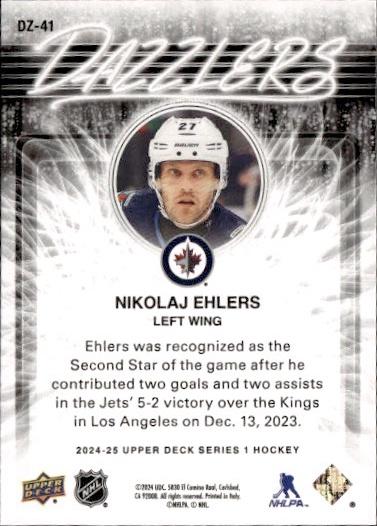 2024-25 Upper Deck Series 1 Hockey Dazzlers Blue #DZ-41 Winnipeg Jets (Nikolaj Ehlers)
