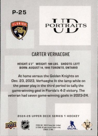 2024-25 Upper Deck Series 1 Hockey UD Portraits Black #P-25 Florida Panthers (Carter Verhaeghe)