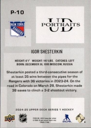 2024-25 Upper Deck Series 1 Hockey UD Portraits Speckled #P-10 New York Rangers (Igor Shesterkin)