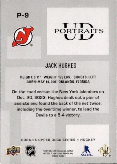 2024-25 Upper Deck Series 1 Hockey UD Portraits #P-9 New Jersey Devils (Jack Hughes)