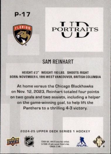 2024-25 Upper Deck Series 1 Hockey UD Portraits #P-17 Florida Panthers (Sam Reinhart)