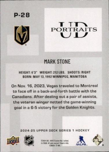 2024-25 Upper Deck Series 1 Hockey UD Portraits #P-28 Vegas Golden Knights (Mark Stone)