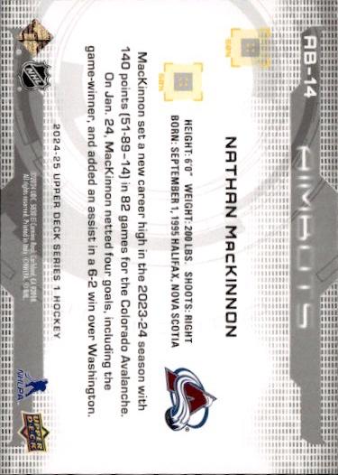 2024-25 Upper Deck Series 1 Hockey Aimbots #AB-14 Colorado Avalanche (Nathan MacKinnon)