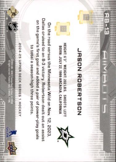 2024-25 Upper Deck Series 1 Hockey Aimbots #AB-13 Dallas Stars (Jason Robertson)