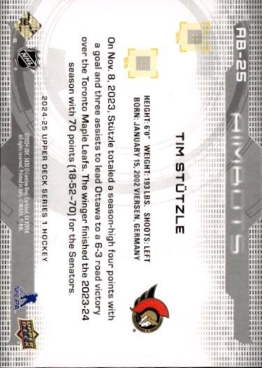 2024-25 Upper Deck Series 1 Hockey Aimbots #AB-25 Ottawa Senators (Tim Stutzle)