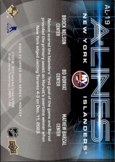 2024-25 Upper Deck Series 1 Hockey A-Lines #AL-19 New York Islanders (Brock Nelson / Bo Horvat / Mathew Barzal)