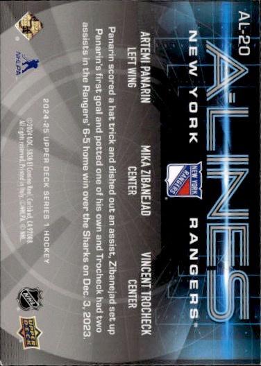 2024-25 Upper Deck Series 1 Hockey A-Lines #AL-20 New York Rangers (Artemi Panarin / Mika Zibanejad / Vincent Trocheck)