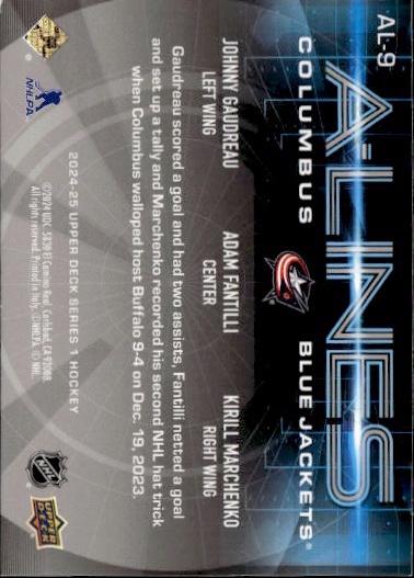 2024-25 Upper Deck Series 1 Hockey A-Lines #AL-9 Columbus Blue Jackets (Johnny Gaudreau / Adam Fantilli / Kirill Marchenko)
