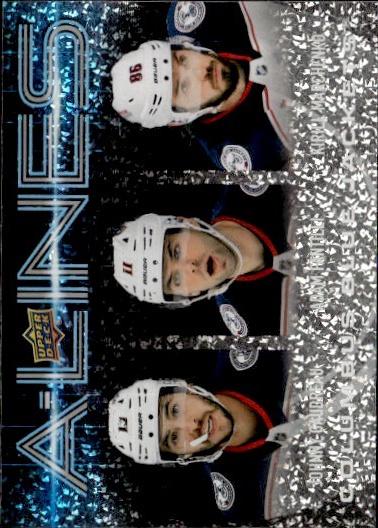 2024-25 Upper Deck Series 1 Hockey A-Lines #AL-9 Columbus Blue Jackets (Johnny Gaudreau / Adam Fantilli / Kirill Marchenko)