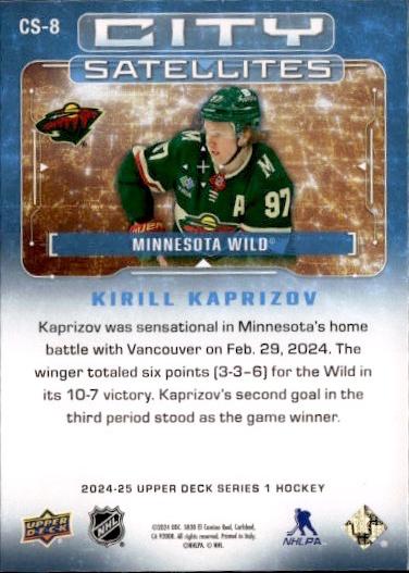 2024-25 Upper Deck Series 1 Hockey City Satellites #CS-8 Minnesota Wild (Kirill Kaprizov)