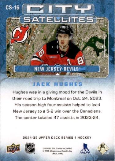 2024-25 Upper Deck Series 1 Hockey City Satellites #CS-16 New Jersey Devils (Jack Hughes)