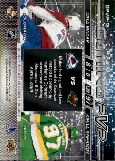 2024-25 Upper Deck Series 1 Hockey Gaming PVP #GPVP-13 (Cale Makar / Kirill Kaprizov)