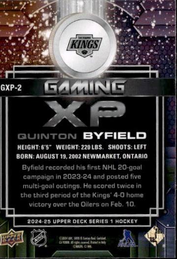 2024-25 Upper Deck Series 1 Hockey Gaming XP #GXP-2 Los Angeles Kings (Quinton Byfield)