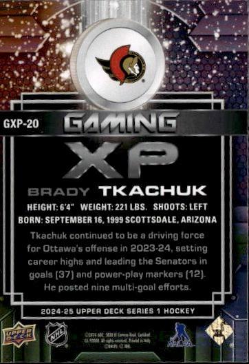 2024-25 Upper Deck Series 1 Hockey Gaming XP #GXP-20 Ottawa Senators (Brady Tkachuk)