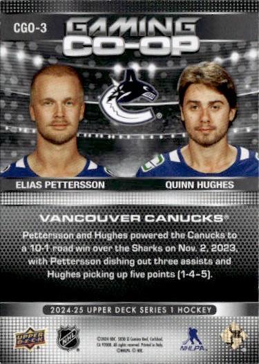 2024-25 Upper Deck Series 1 Hockey Gaming Co-Op #CGO-3 Vancouver Canucks (Elias Pettersson / Quinn Hughes)