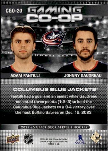 2024-25 Upper Deck Series 1 Hockey Gaming Co-Op #CGO-20 Columbus Blue Jackets (Adam Fantilli / Johnny Gaudreau)