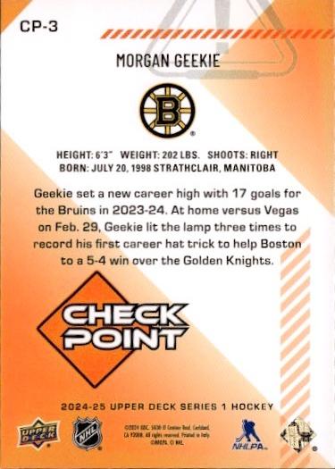 2024-25 Upper Deck Series 1 Hockey Checkpoint #CP-3 Boston Bruins (Morgan Geekie)