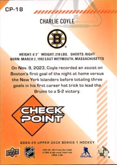 2024-25 Upper Deck Series 1 Hockey Checkpoint Speckle #CP-18 Boston Bruins (Charlie Coyle)