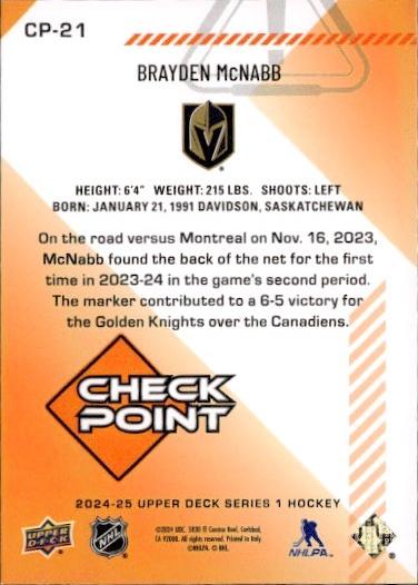 2024-25 Upper Deck Series 1 Hockey Checkpoint #CP-21 Vegas Golden Knights (Brayden McNabb)