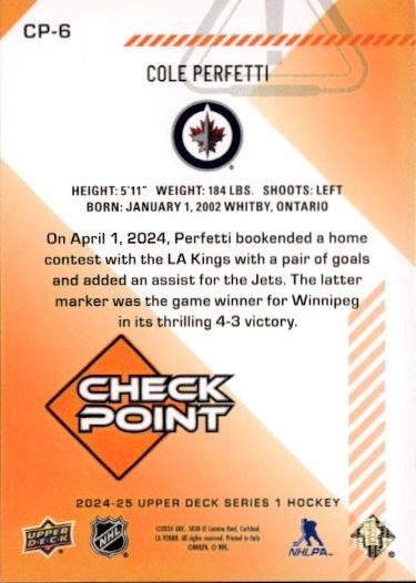 2024-25 Upper Deck Series 1 Hockey Checkpoint #CP-6 Winnipeg Jets (Cole Perfetti)