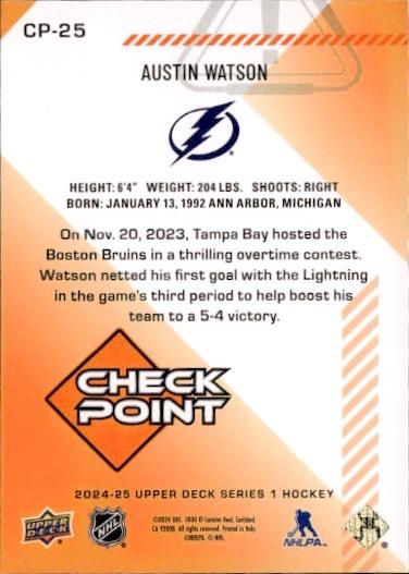 2024-25 Upper Deck Series 1 Hockey Checkpoint #CP-25 Tampa Bay Lightning (Austin Watson)