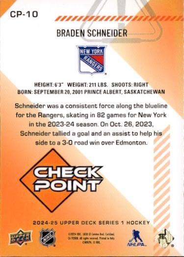 2024-25 Upper Deck Series 1 Hockey Checkpoint #CP-10 New York Rangers (Braden Schneider)