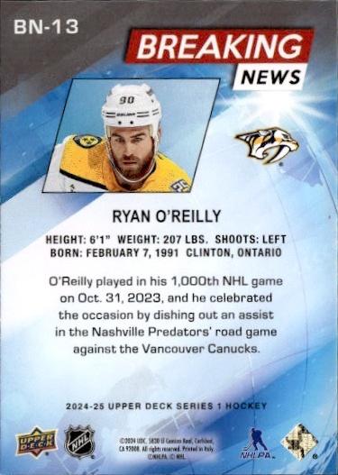 2024-25 Upper Deck Series 1 Hockey Breaking News #BN-13 Nashville Predators (Ryan O'Reilly)