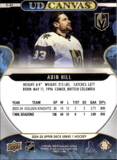 2024-25 Upper Deck Series 1 Hockey Base UD Canvas #C-37 Vegas Golden Knights (Adin Hill)