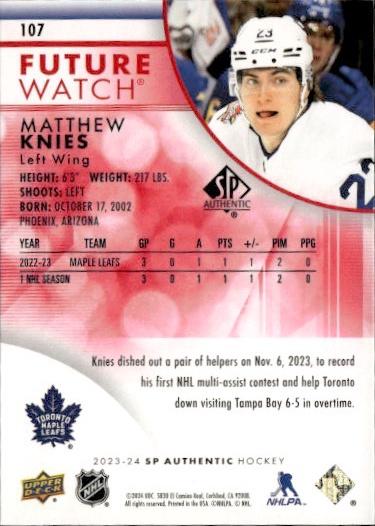 2023-24 SP Authentic Hockey Base Future Watch - Limited Red #107 Toronto Maple Leafs (Matthew Knies)