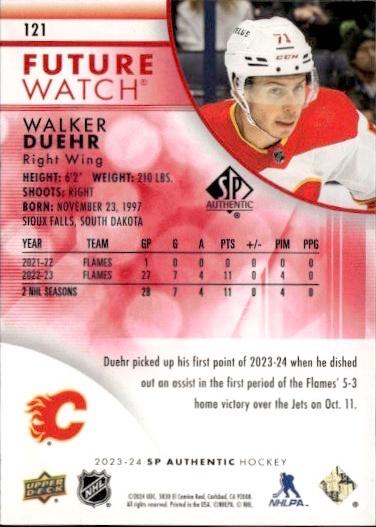 2023-24 SP Authentic Hockey Base Future Watch - Limited Red #121 Calgary Flames (Walker Duehr)