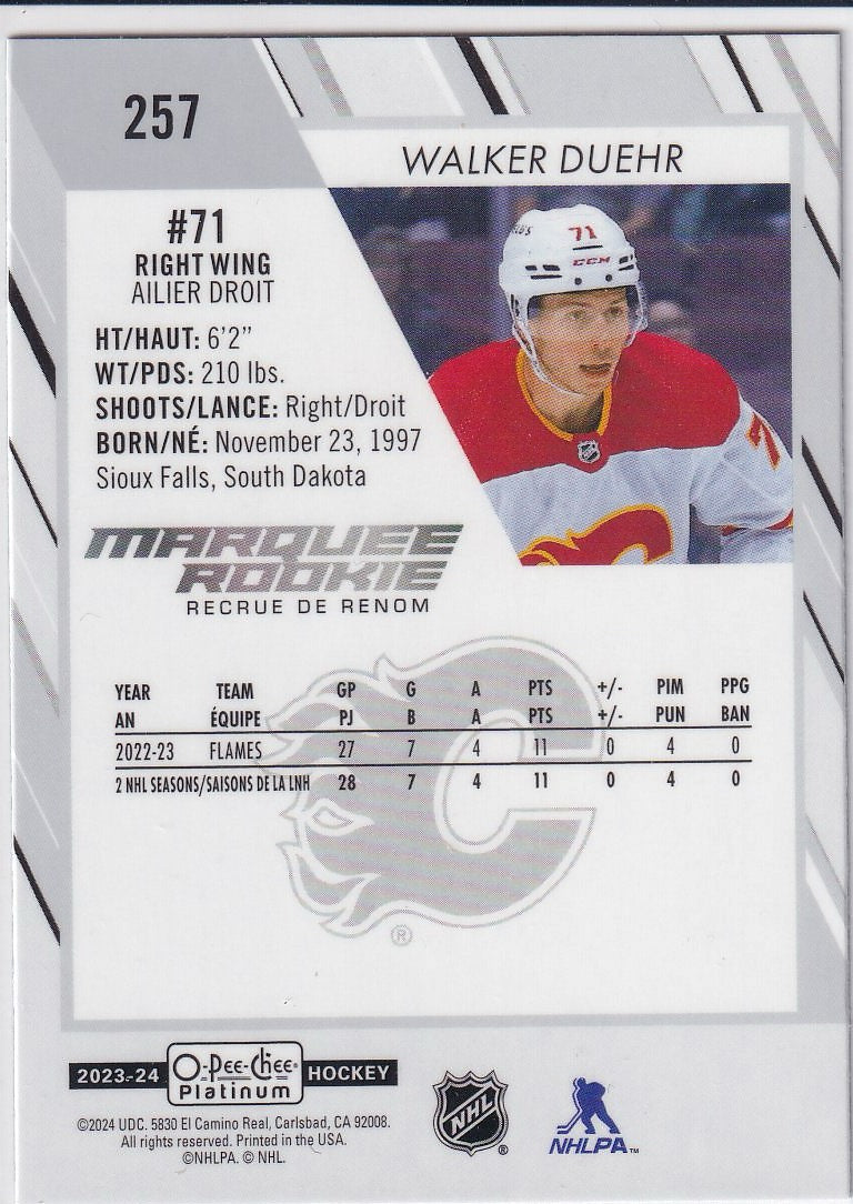 2023-24 O-Pee-Chee Platinum Hockey Base - Marquee Rookie #257 Calgary Flames (Walker Duehr)