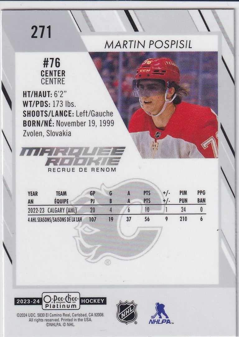 2023-24 O-Pee-Chee Platinum Hockey Base - Marquee Rookie #271 Calgary Flames (Martin Pospisil)