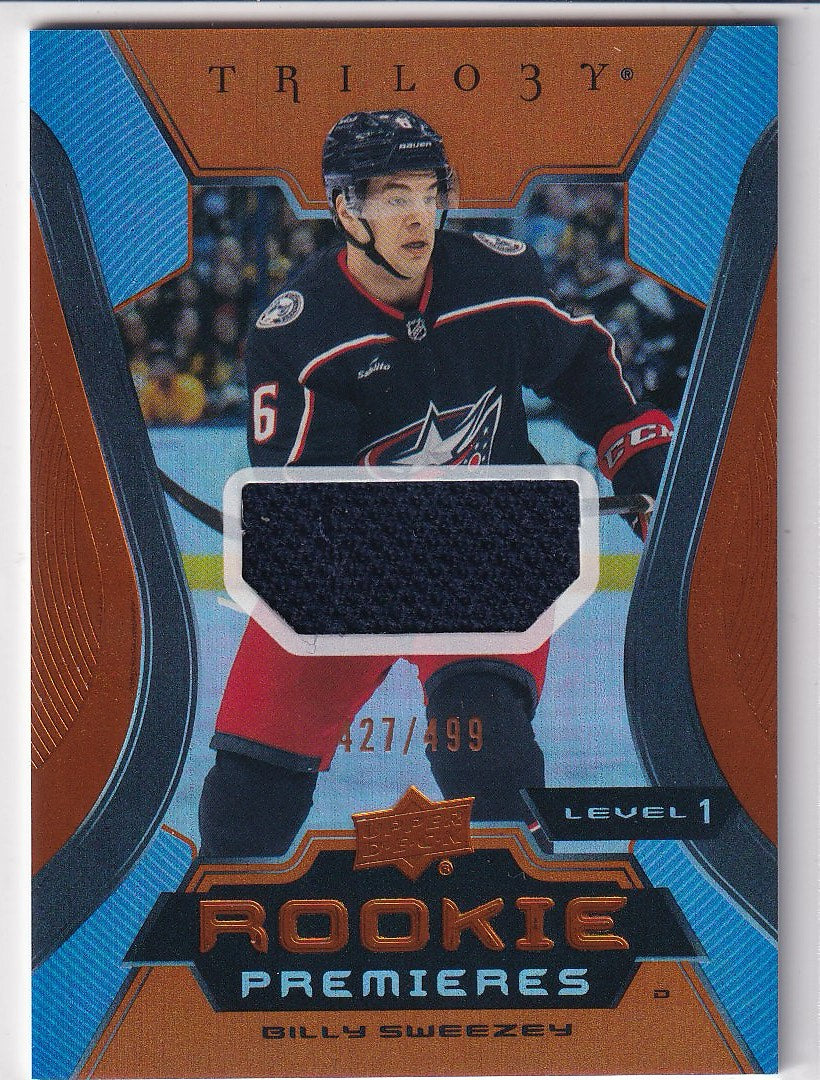 2023-24 Upper Deck Trilogy Hockey Memorabilia Jersey #/499 #115 Columbus Blue Jackets (Billy Sweezey)
