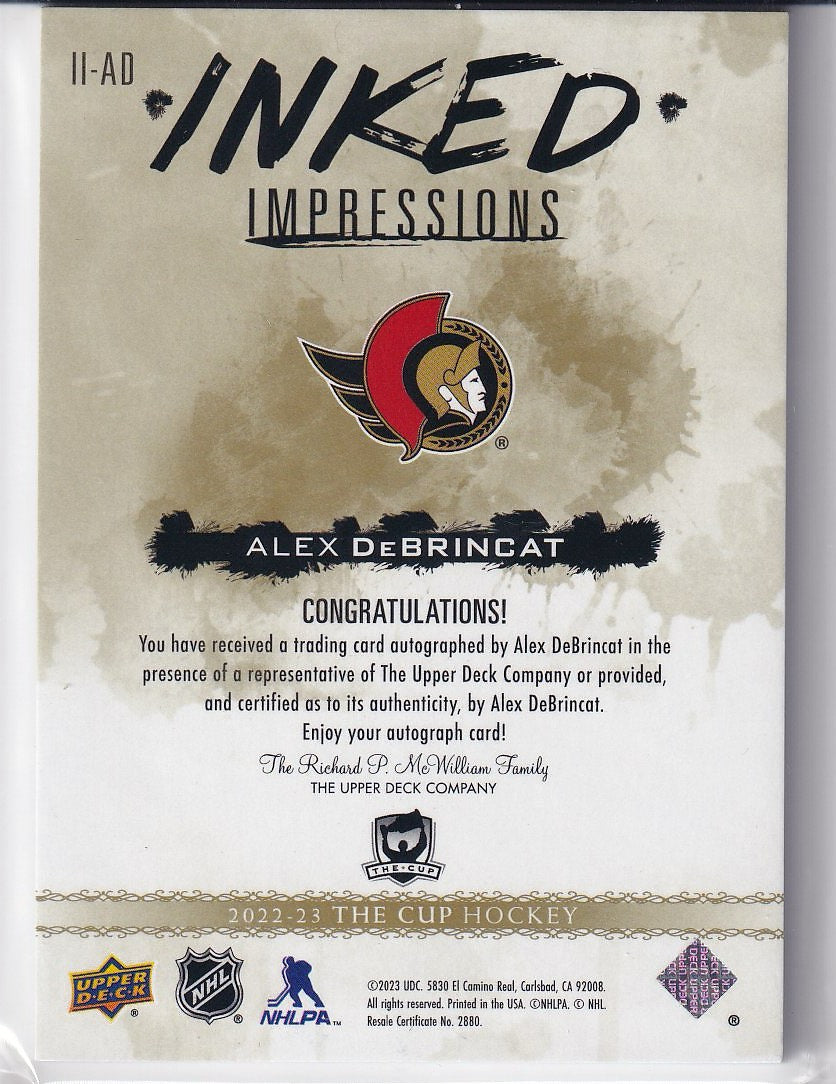 2022-23 Upper Deck The Cup Hockey Inked Impressions #/25 #II-AD Ottawa Senators (Alex DeBrincat)