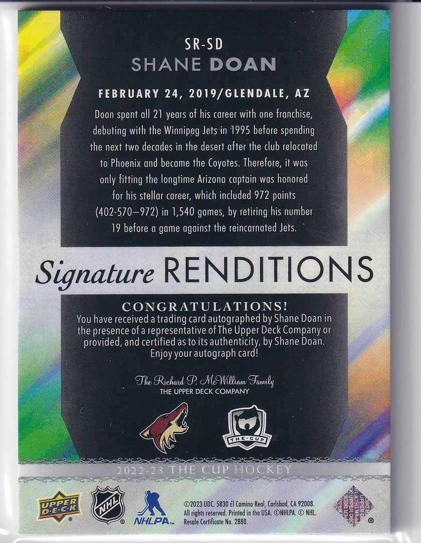 2022-23 Upper Deck The Cup Hockey Signature Renditions #SR-SD Arizona Coyotes (Shane Doan)
