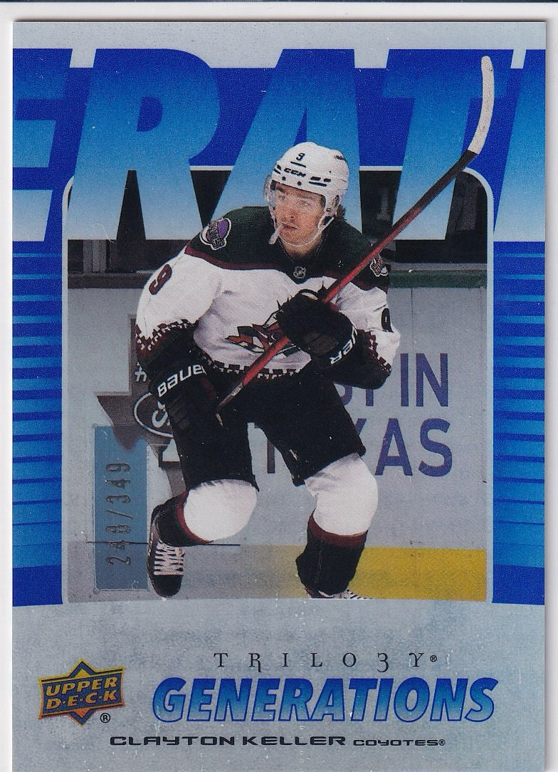 2023-24 Upper Deck Trilogy Hockey Generations Blue #/349 #TG-9B Arizona Coyotes (Clayton Keller)