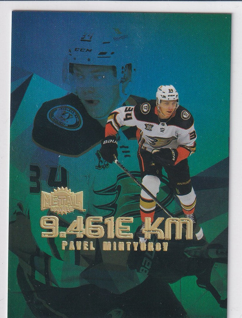 2023-24 SkyBox Metal Universe Hockey 9.461e KM Gold #/99 #LY-14 Anaheim Ducks (Pavel Mintyukov)