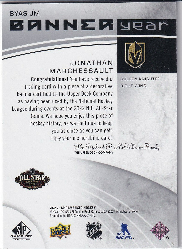 2022-23 SP Game Used Hockey 2022 NHL All-Star Game Banner Year Relics #BYAS-JM Vegas Golden Knights (Jonathan Marchessault)