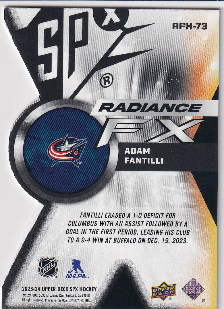 2023-24 SPx Hockey Radiance FX #/949 #RFX-73 Columbus Blue Jackets (Adam Fantilli)
