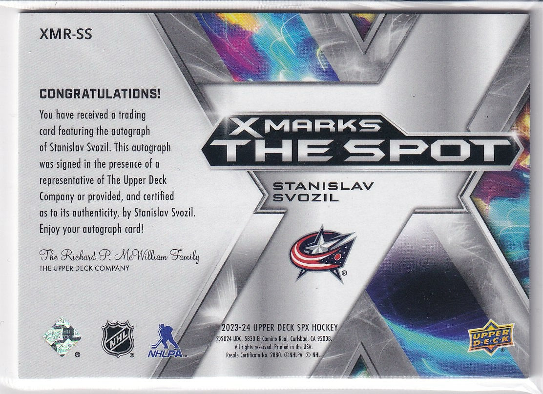 2023-24 SPx Hockey X Marks the Spot Rookie Autographs #XMR-SS Columbus Blue Jackets (Stanislav Svozil)