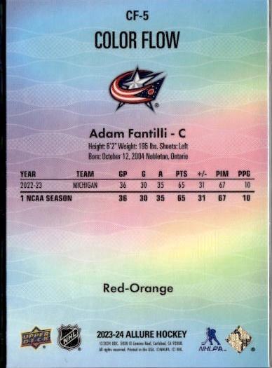 2023-24 Upper Deck Allure Hockey Color Flow Orange-Yellow #CF-5 Columbus Blue Jackets (Adam Fantilli)