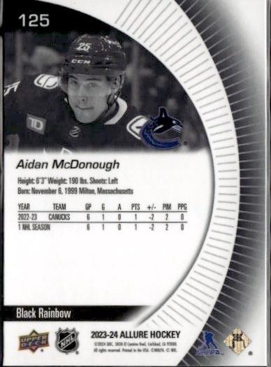 2023-24 Upper Deck Allure Hockey Base Black Rainbow #125 Vancouver Canucks (Aidan McDonough)