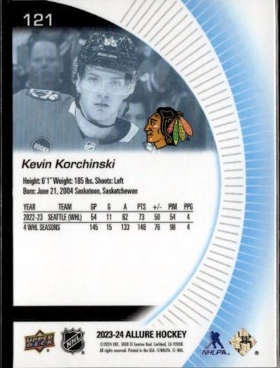 2023-24 Upper Deck Allure Hockey Base #121 Chicago Blackhawks (Kevin Korchinski)