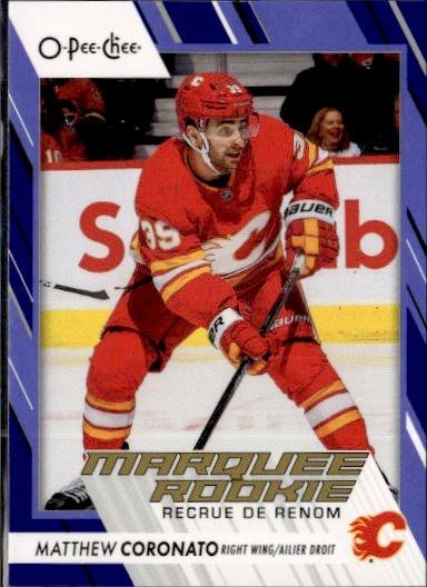 2023-24 O-Pee-Chee Hockey Base - Marquee Rookie - Blue Border #575 Calgary Flames (Matthew Coronato)