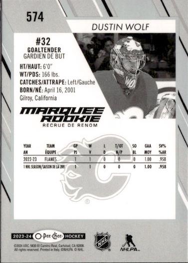 2023-24 O-Pee-Chee Hockey Base - Marquee Rookie #574 Calgary Flames (Dustin Wolf)