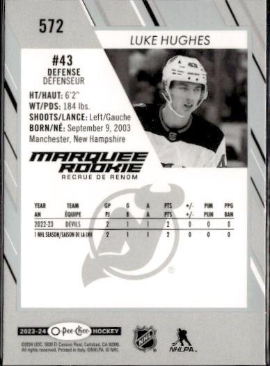 2023-24 O-Pee-Chee Hockey Base - Marquee Rookie #572 New Jersey Devils (Luke Hughes)