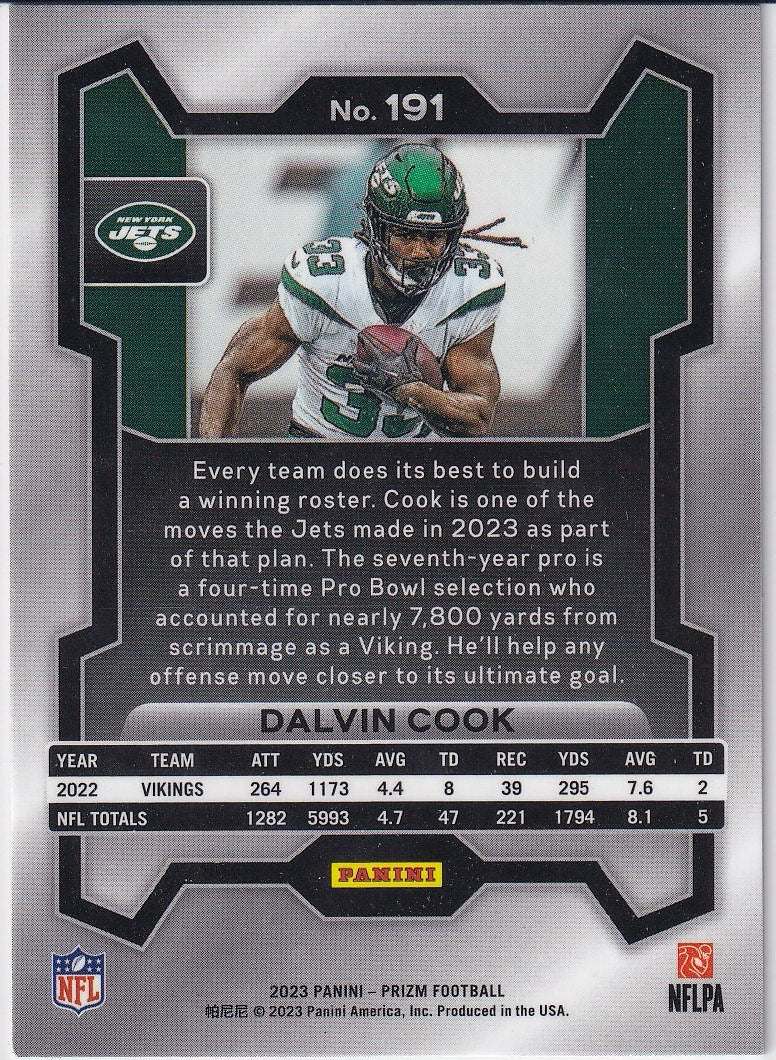 2023 Panini Prizm Football Base #191 New York Jets (Dalvin Cook)