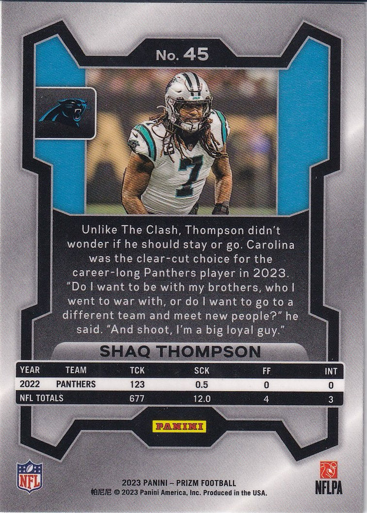 2023 Panini Prizm Football Base #45 Carolina Panthers (Shaq Thompson)