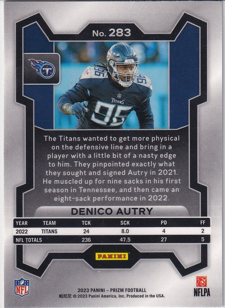 2023 Panini Prizm Football Base #283 Tennessee Titans (Denico Autry)